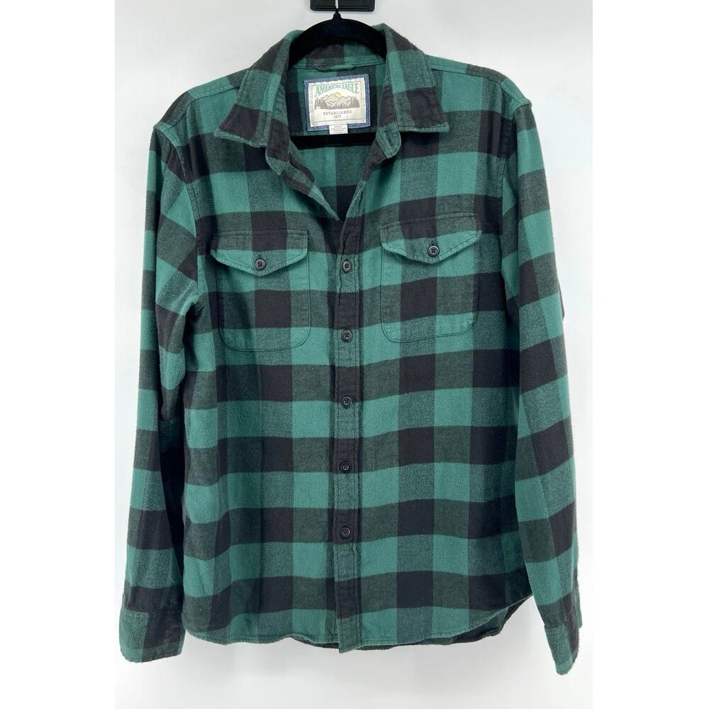 American Eagle Green & Black Lumberjack Plaid Flannel Soft 100% Cotton M